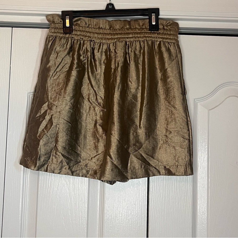 Zara Metallic Effect Drawstring Shorts Sz XS Bronze Elastic Paper bag Waist - Picture 4 of 8